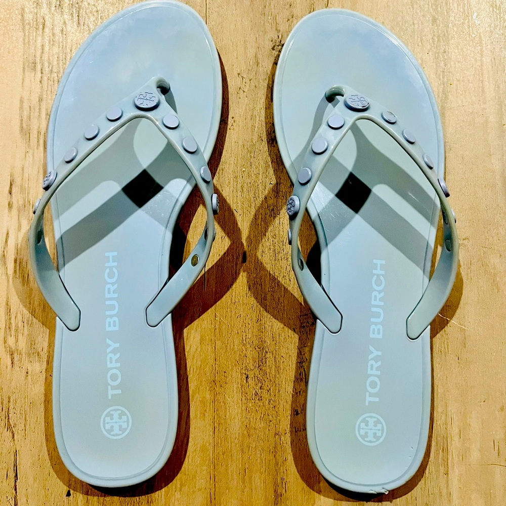 Tory Burch Studded Jelly Flip Flops. Baby blue color. Size 8